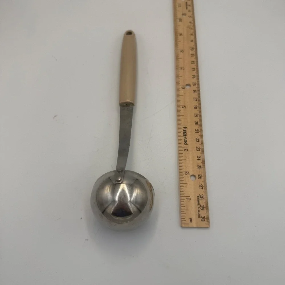Vintage Ekco Flint Stainless Steel Gravy Ladle Floral Handle Pour Spout USA Made